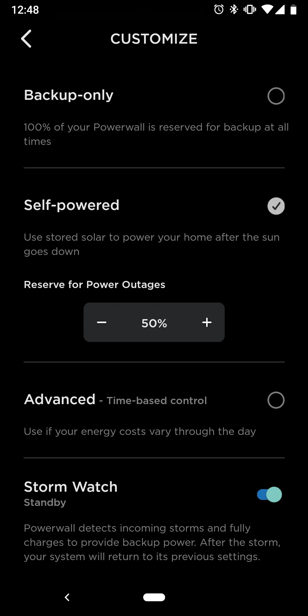 Tesla solar mobile screenshot