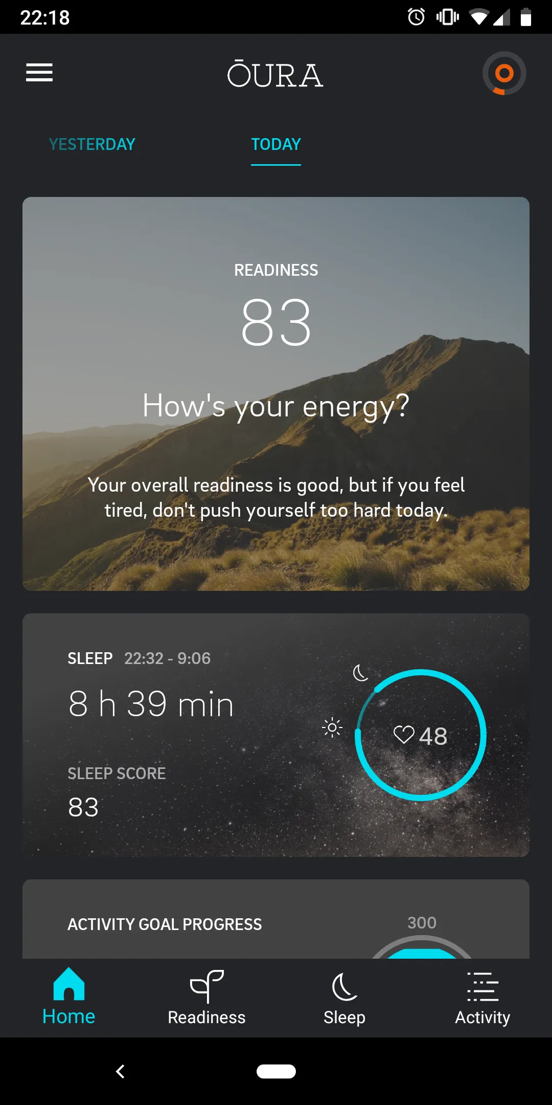 Oura ring mobile screenshot